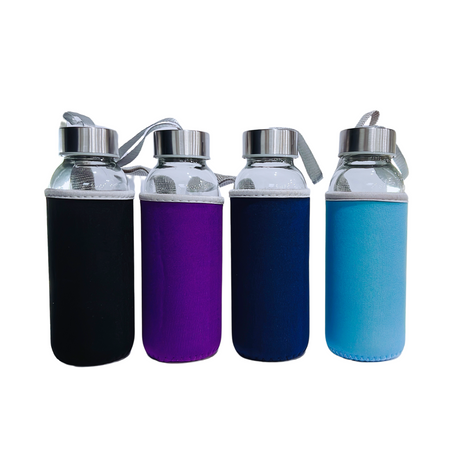 Cafe Series Glass Bottle with Neoprene Sleeve 300ml - 4 Pack - Green Shop Online