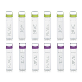 12 Pack – Love Peace Joy Toughened Glass Drink Bottle - Green Shop Online