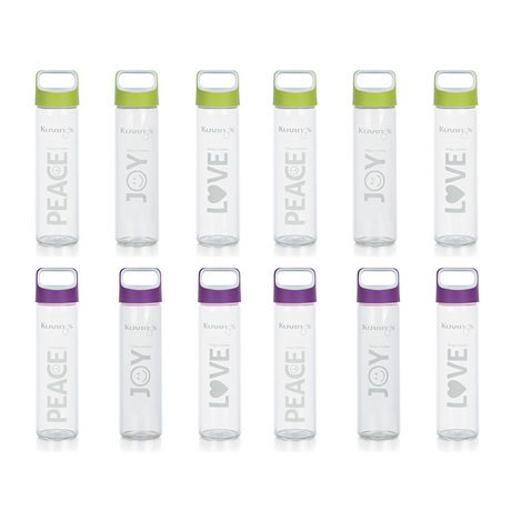 12 Pack – Love Peace Joy Toughened Glass Drink Bottle - Green Shop Online