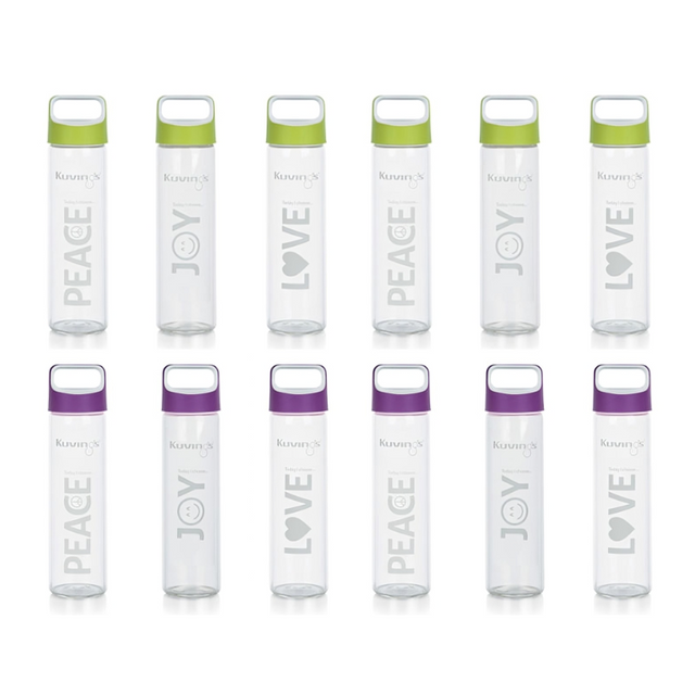 12 Pack – Love Peace Joy Toughened Glass Drink Bottle - Green Shop Online
