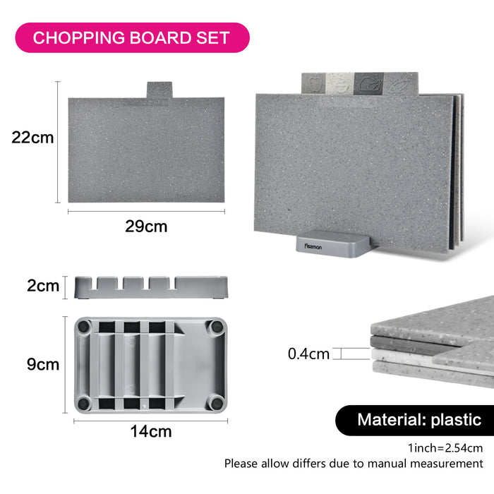 Index Chopping Board 4 piece set with stand