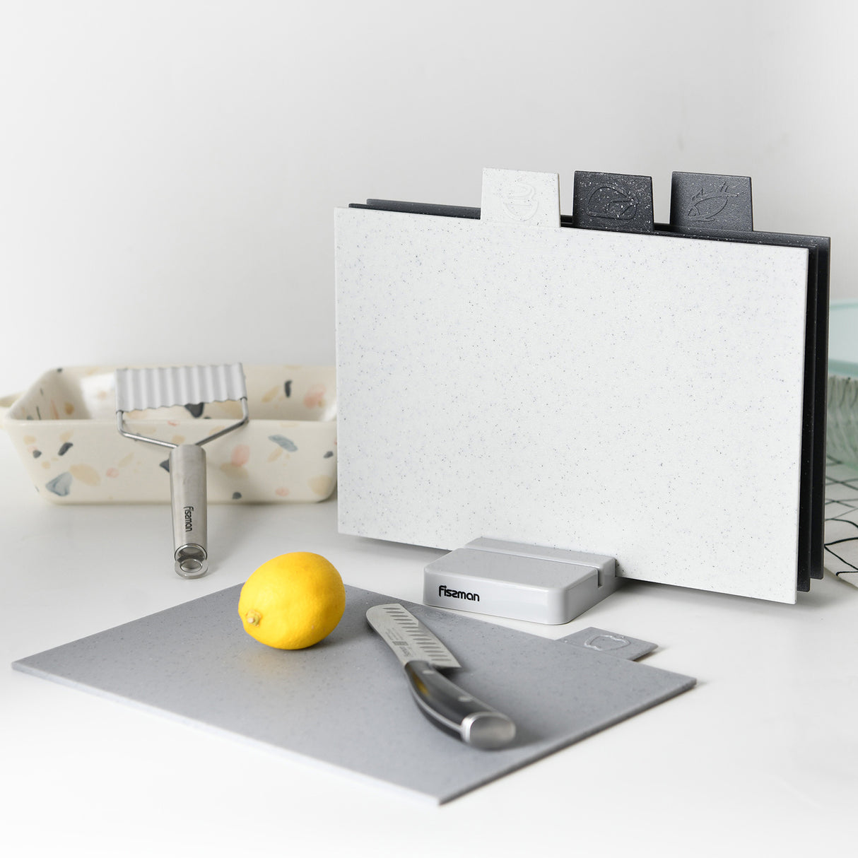 Index Chopping Board 4 piece set with stand - Green Shop Online