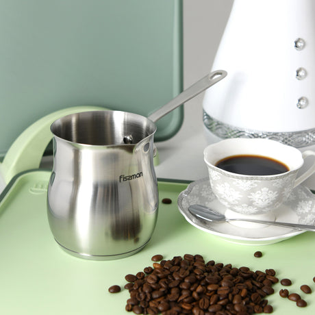 Induction-Friendly Stainless Steel Cezve – 680ml Turkish Coffee Maker - Green Shop Online