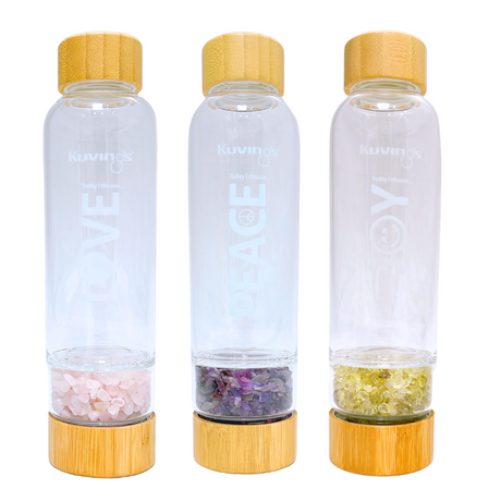 Energy Crystal Glass Bottle Set Peace Love Joy - Green Shop Online