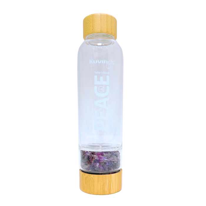 Glass Water Bottle With Amethyst Crystals 500ml - Peace