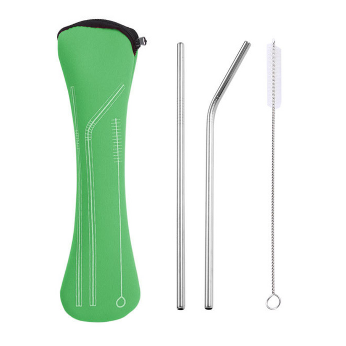 Reusable Metal Straws Set With Cleaner Brush and Bag
