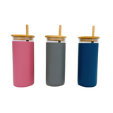 Smoothie Glass Cup with Bamboo Lid & Straw - 480ml - Green Shop Online