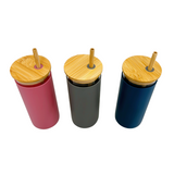Smoothie Glass Cup with Bamboo Lid & Straw - 480ml - Green Shop Online