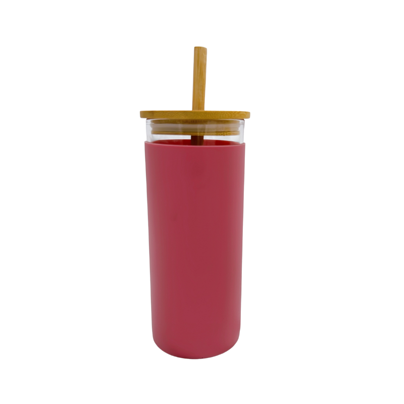 Smoothie Glass Cup with Bamboo Lid & Straw - 480ml - Green Shop Online
