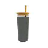 Smoothie Glass Cup with Bamboo Lid & Straw - 480ml - Green Shop Online
