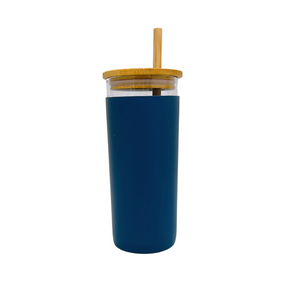 Smoothie Glass Cup with Bamboo Lid & Straw - 480ml - Green Shop Online
