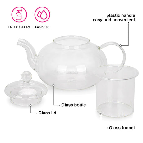 Tea Pot 1200ml With Glass Filter - Borosilicate Glass - Green Shop Online