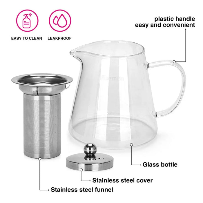 Tea Pot 1300ml With Stainless Steel Filter - Borosilicate Glass