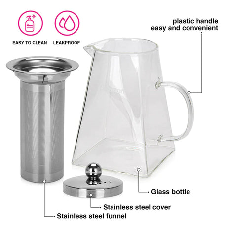 Tea Pot 950ml With Stainless Steel Filter - Borosilicate Glass - Green Shop Online