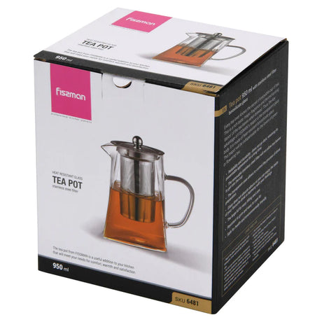 Tea Pot 950ml With Stainless Steel Filter - Borosilicate Glass - Green Shop Online