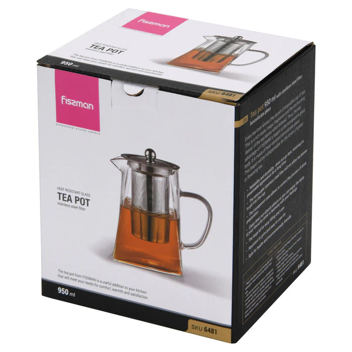 Tea Pot 950ml With Stainless Steel Filter - Borosilicate Glass