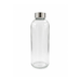 By Kova 1L clear borosilicate glass water bottle with stainless steel lid on white background