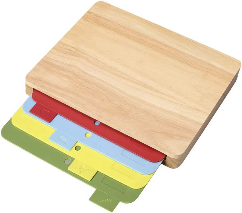 Bamboo Cutting & Storage Board with 4 Colour-Coded Chopping Mats