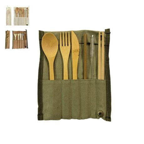 Bamboo Reusable Roll up Cutlery Set 7 piece - 100 Pack - Green Shop Online