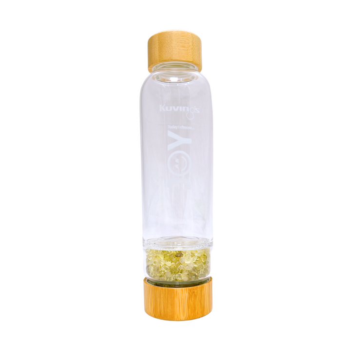 Glass Water Bottle With Citrine Crystals 500ml - Joy