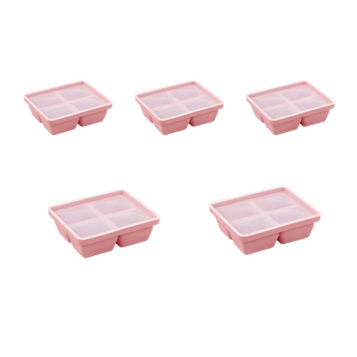 Baby Food-Prep & Serving Silicone Container Pink - 4 Holes - 5 Pack Bundle
