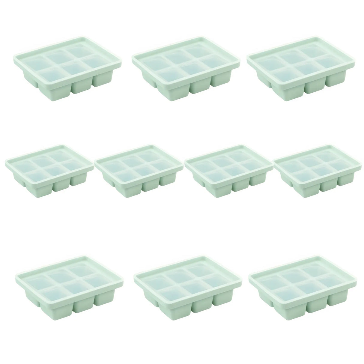 Baby Food-Prep & Serving Silicone Container Green - 6 Holes - 10 Pack Bundle