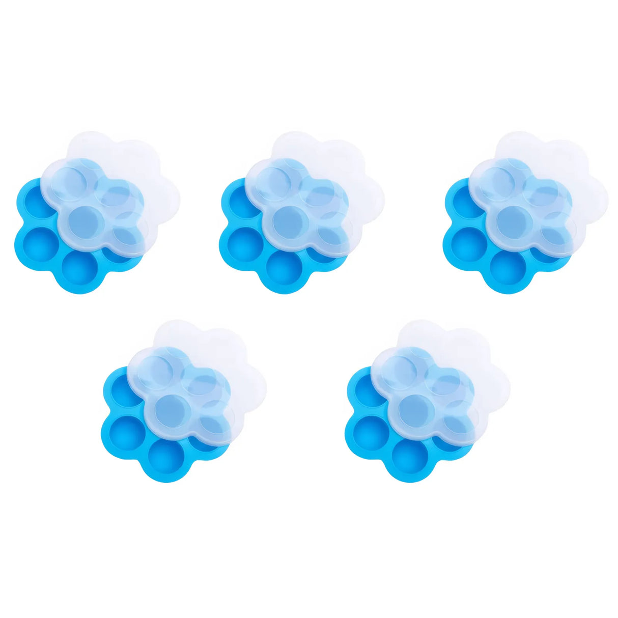 Silicone Baby Food Storage Container Ice Cube Maker Blue - 7 Holes - 5 Pack Bundle