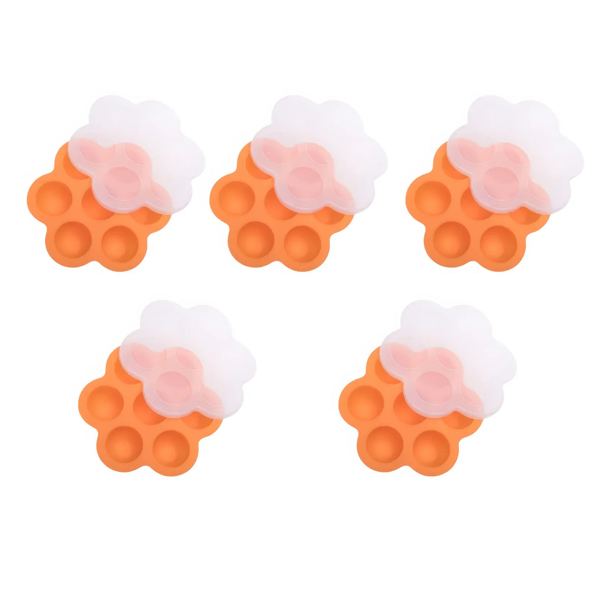 Silicone Baby Food Storage Container Ice Cube Maker Orange - 7 Holes - 5 Pack Bundle