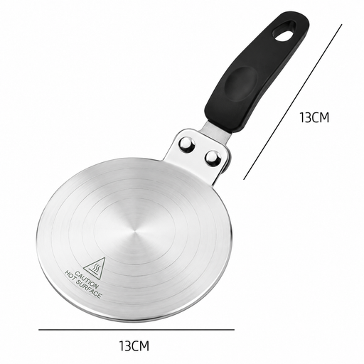By Kova induction adapter plate dimensions, 13cm diameter by 13cm handle length
