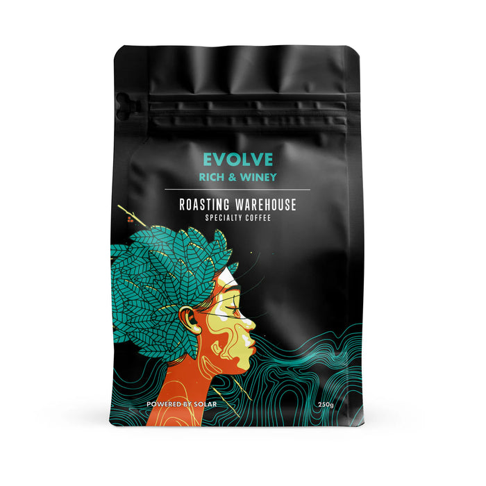 Evolve Coffee Blend by Roasting Warehouse - Dark Roast | Chocolate, Honeycomb & Berries | Whole Beans & Ground 250g / Whole Beans