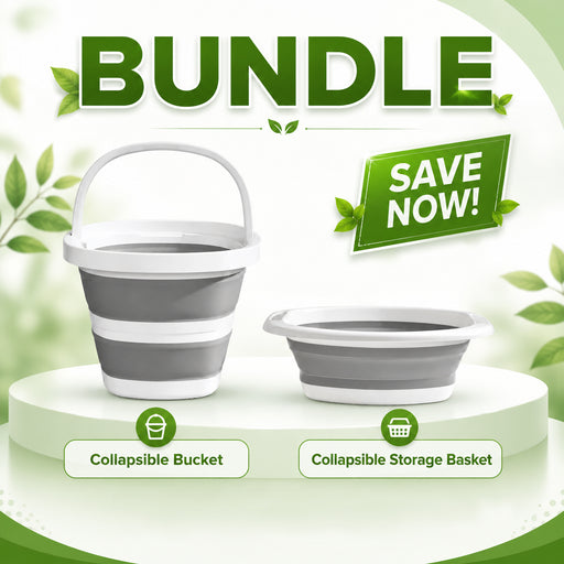 Collapsible bucket and foldable storage basket bundle — space-saving home and camping set