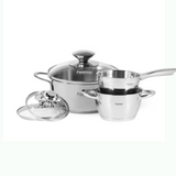 Cookware Set 6pcs Stainless Steel bundle - Glass lids - Green Shop Online