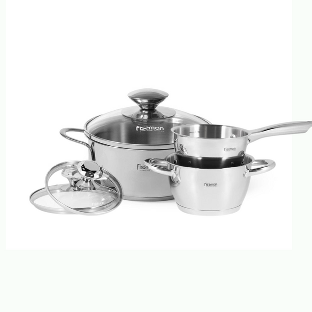 Cookware Set 6pcs Stainless Steel bundle - Glass lids - Green Shop Online