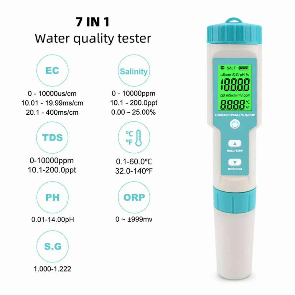 Ultimate 7-in-1 Digital Water Quality Meter with LCD Backlight - Green Shop Online