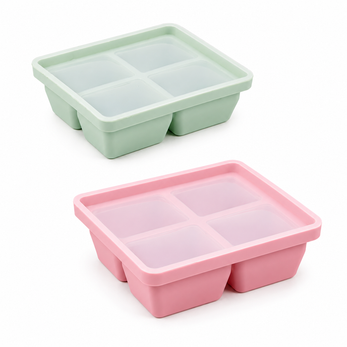 Baby Food-Prep & Serving Silicone Container - 4 Holes Mint Green