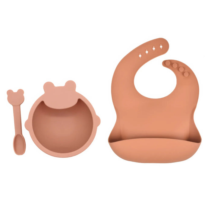 Silicone Baby Bib & Bowl Pack - Multiple Colours Peach