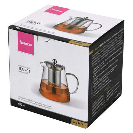 Tea pot 950ml With Stainless Steel Filter Borosilicate Glass - Green Shop Online