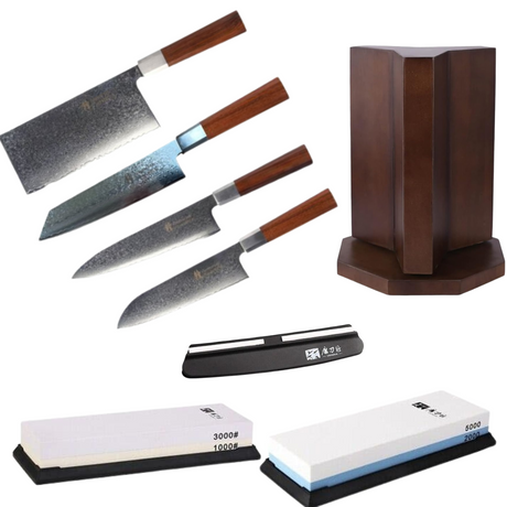 Master Chef's Collection: Kevazingo Wood Handle Damascus Knives Set - Green Shop Online