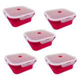 Silicone Square Foldable Lunch Box - Red - 5 Pack Bundle