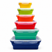 Pack & Stack 6-piece collapsible silicone lunch box set in yellow, olive, orange, red, green and blue, 350ml to 2450ml