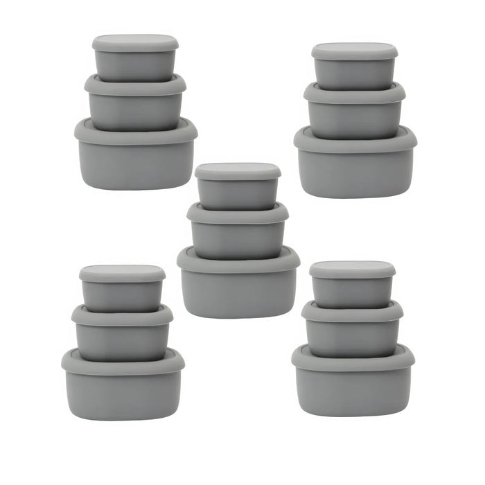Grey 3-Piece Silicone Lunch Box Set - 5 Pack Bundle