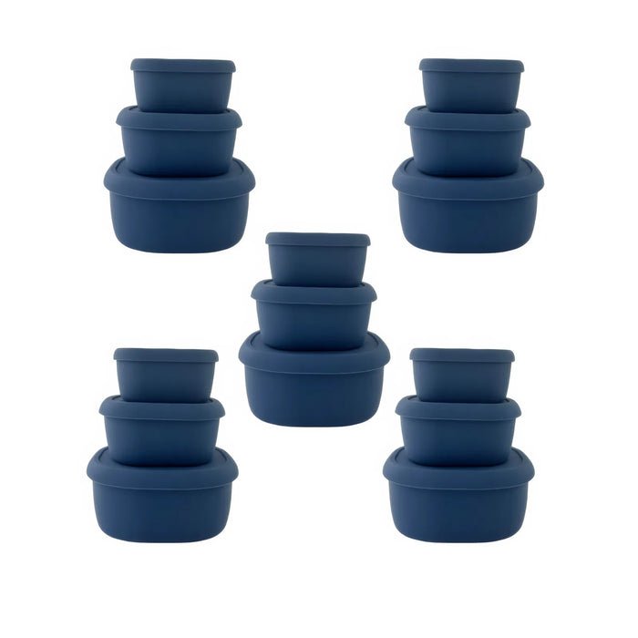 Blue Kuvings 3-Piece Silicone Lunch Box Set - 5 Pack Bundle