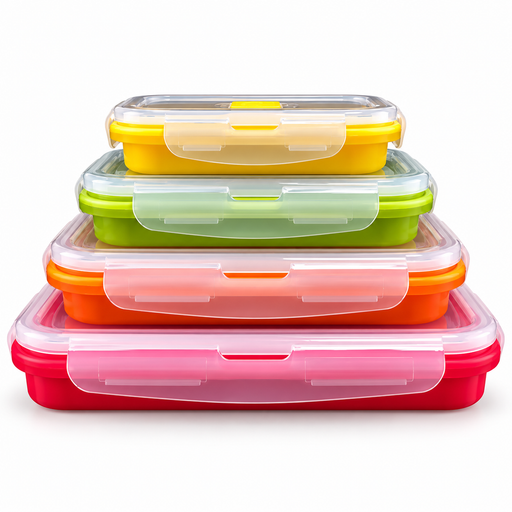 Pack & Stack collapsible silicone storage containers, rectangular 4 pack from 350ml to 1200ml
