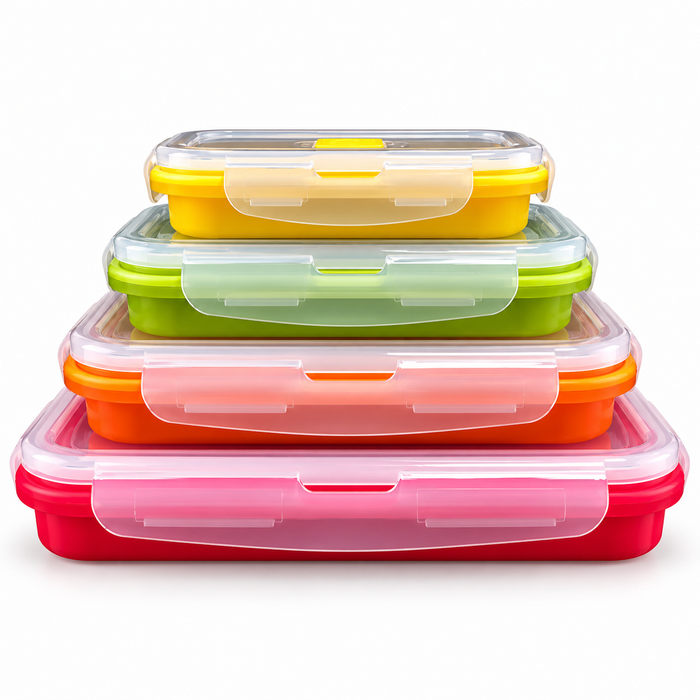 Pack & Stack collapsible silicone storage containers, rectangular 4 pack from 350ml to 1200ml
