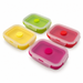 All four 350ml collapsible silicone snack containers in green, yellow, red and pink
