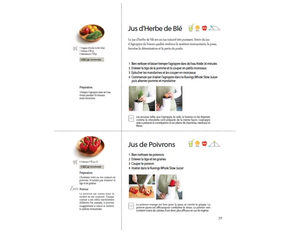 Kuvings Whole Slow Juicer Recipe Book - French Version