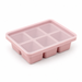Pink silicone freezer tray with lid, 6 compartments for baby food portions and batch meal prep
