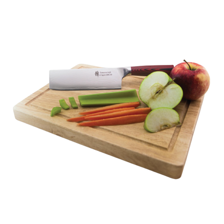 Nakiri Knife 7in Damascus Steel Blade – red wood handle - Green Shop Online