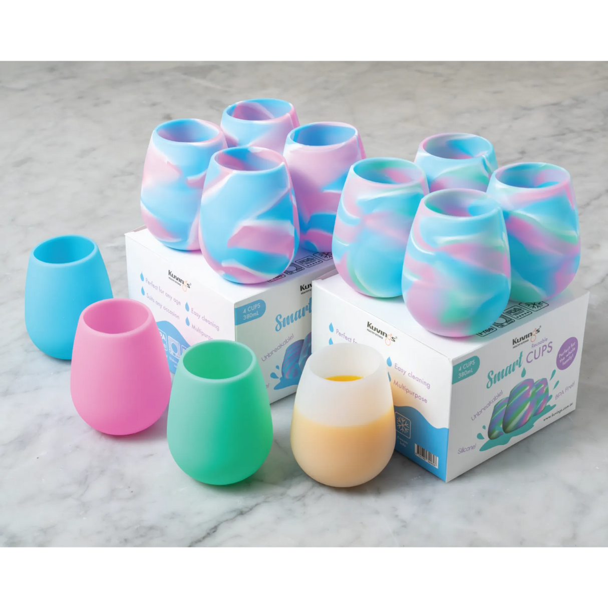 Reusable Silicone Smart Cups 4 pack - Green Blend