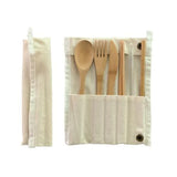 Bamboo Reusable Roll Up Cutlery Set 7 Piece - Pack of 10